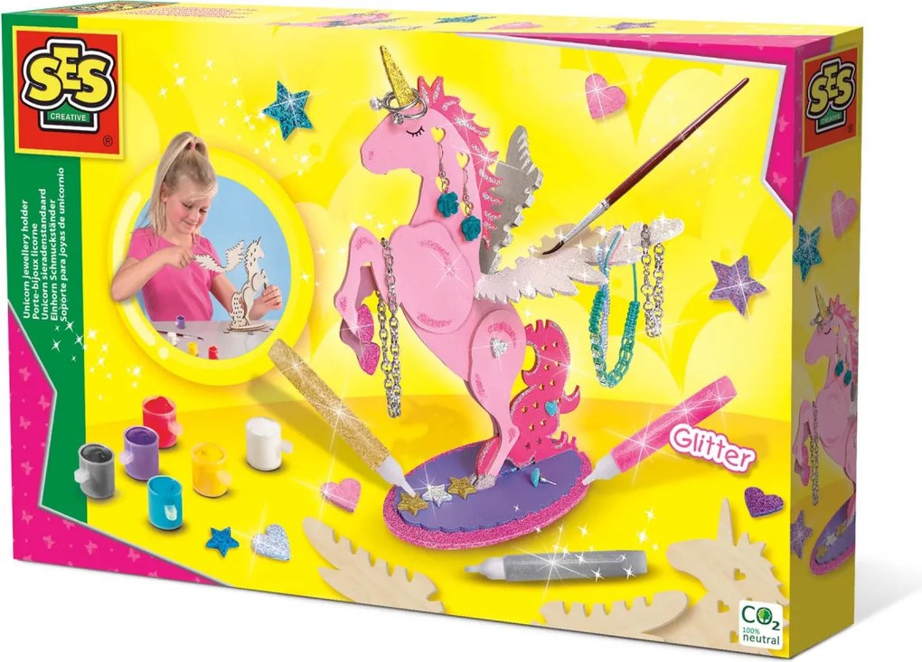 Set creativ pentru copii cu suport de bijuterii cu unicorn si sclipici