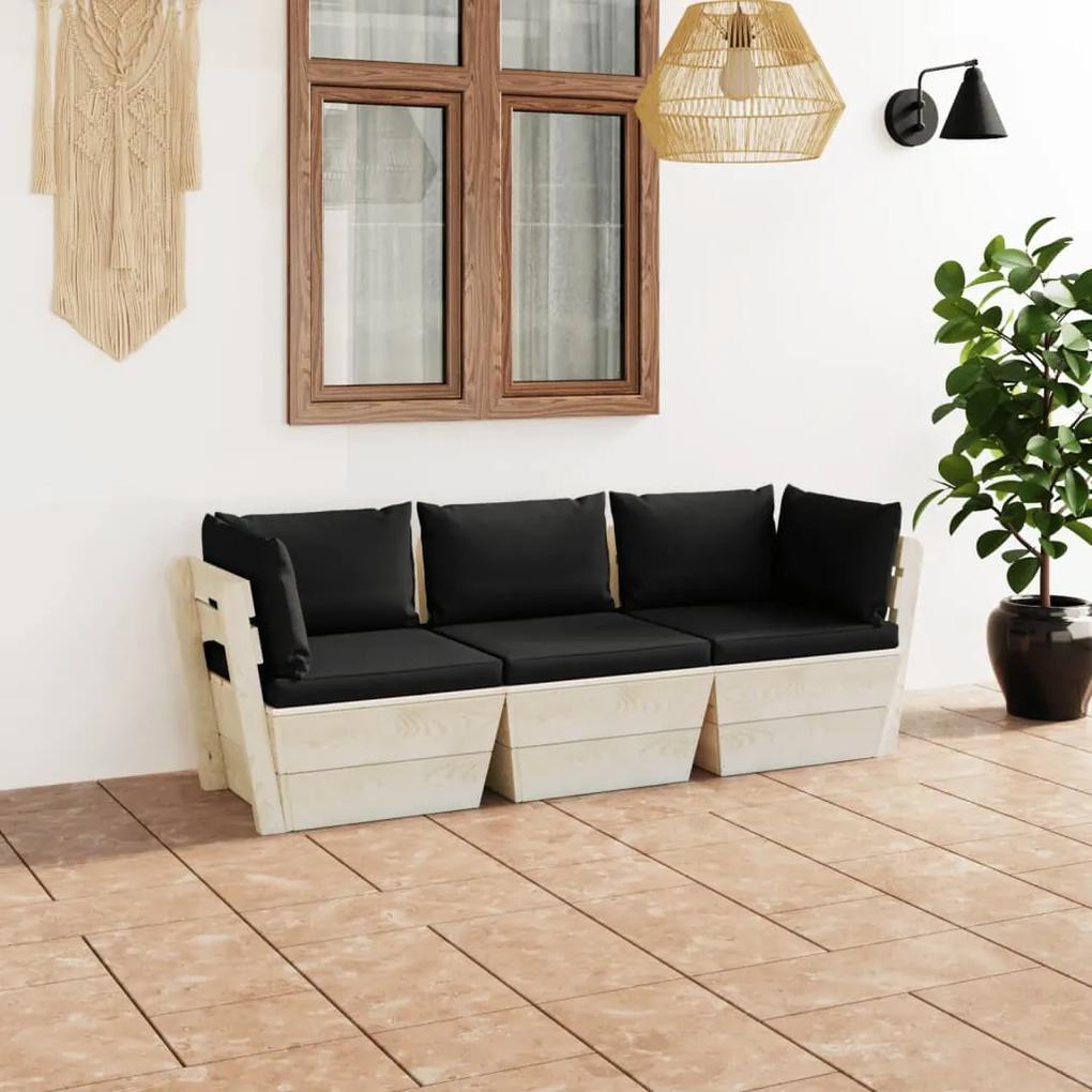 Canapea gradina din paleti, cu perne, 3 locuri, lemn de molid Negru, Canapea cu 3 locuri, 1