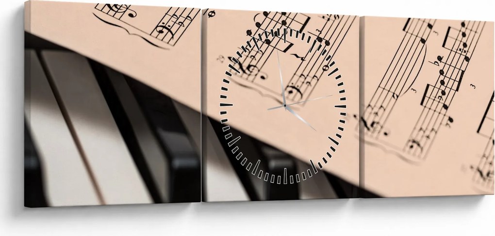 Tablou cu pian și notele muzicale (cu ceas) (90x30 cm)