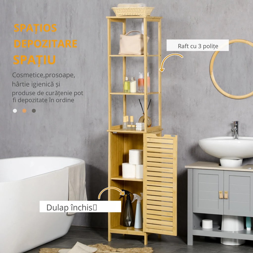 Kleankin Turn Mobilier Baie, Spațiu Depozitare Vertical, Lemn, 34x30x173cm, Design Compact | Aosom Romania