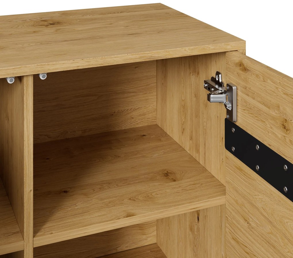 Comodă cu 3 uși, picioare metalice, mult spațiu de depozitare, 140x40x75,5 cm, Culoare naturală