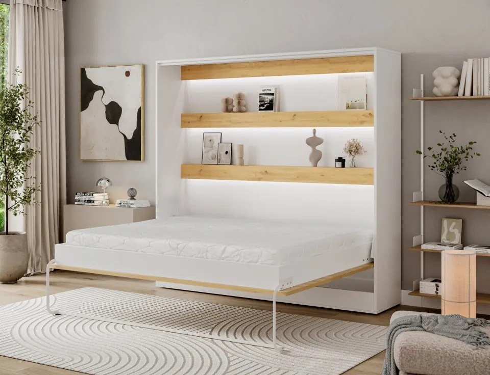 Pat rabatabil Devesto Horizontal Wall 160 Artisan Eiche LED, 200x160 cm – Artisan Eiche