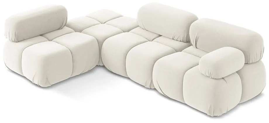 Colțar modular alb cu tapițerie din catifea (cu colț pe partea stângă) Lokua – Makamii