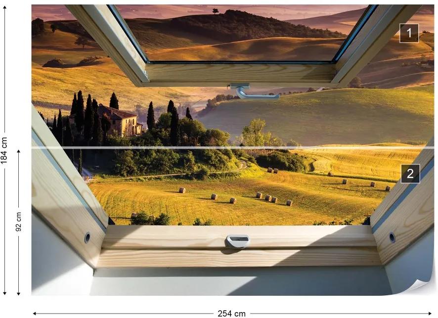 GLIX Fototapet - Tuscan Countryside 3D Skylight Window View Vliesová tapeta  - 254x184 cm