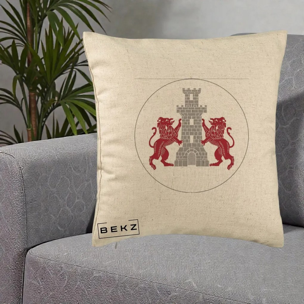 Perna Personalizata Cetatea Turnu Magurele Heraldic, 40x40 cm, Bej, Husa Detasabila, Perna Inclusa, BEKZ®