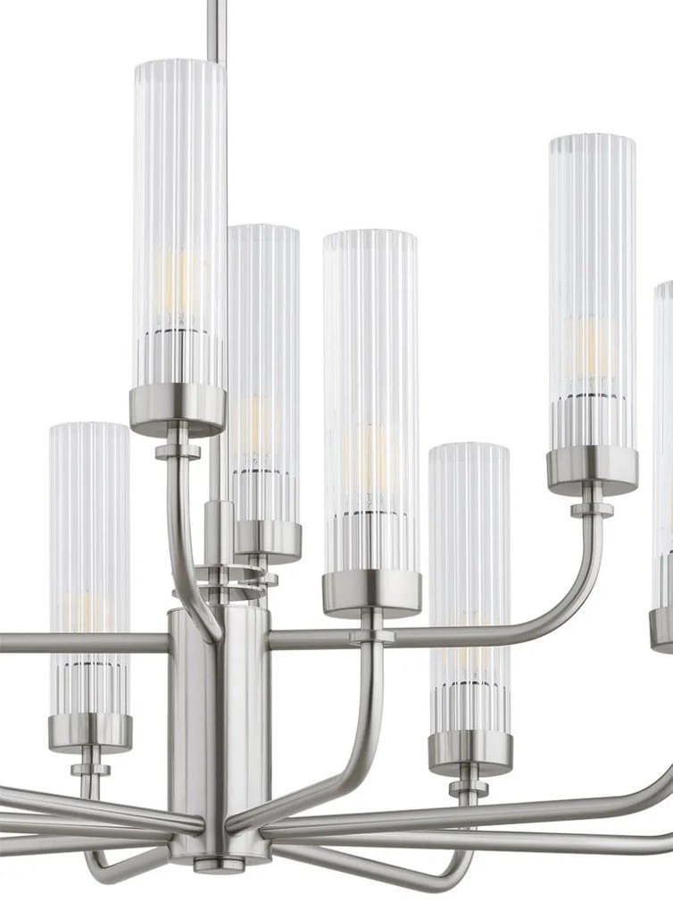 Candelabru 12 brate, otel nickel, sticla canelata PRESTON 5088