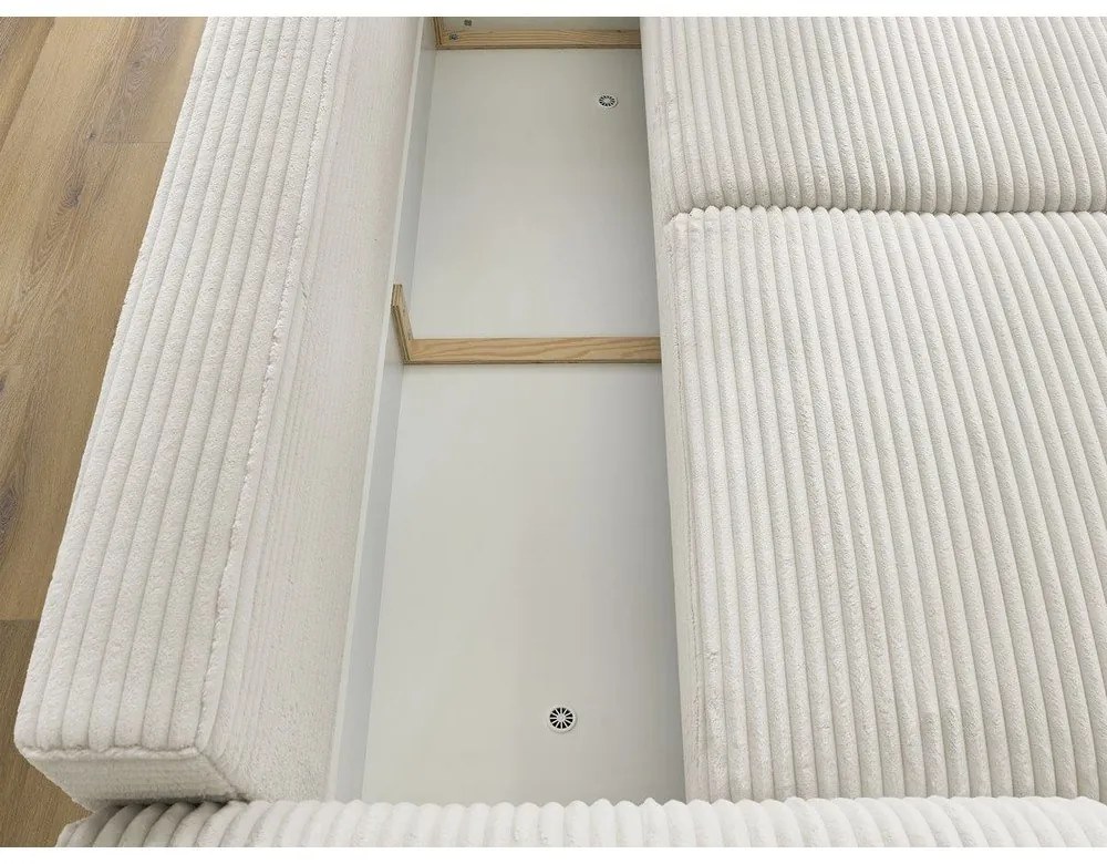 Canapea crem extensibilă cu tapițerie din catifea reiată 257 cm Lucien – Bobochic Paris