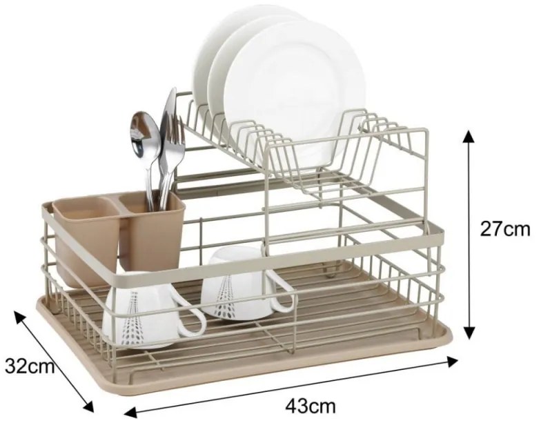 Uscator de vase pe 2 nivele Kinghoff KH 1839, Suport pentru ustensile, Bej