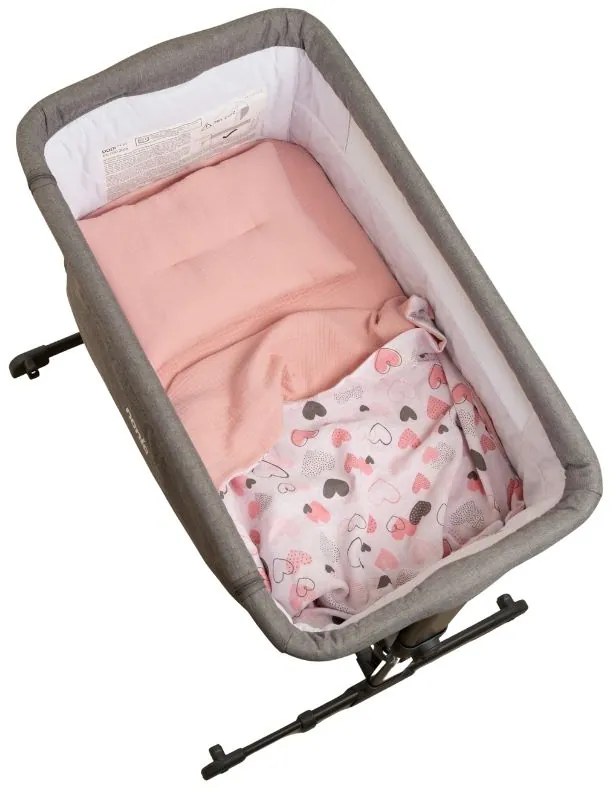 Lenjerie de vara din muselina pentru co-sleeper Kidizi Pink Hearts, include cearceaf, perna si paturica cu doua fete, bumbac 100%