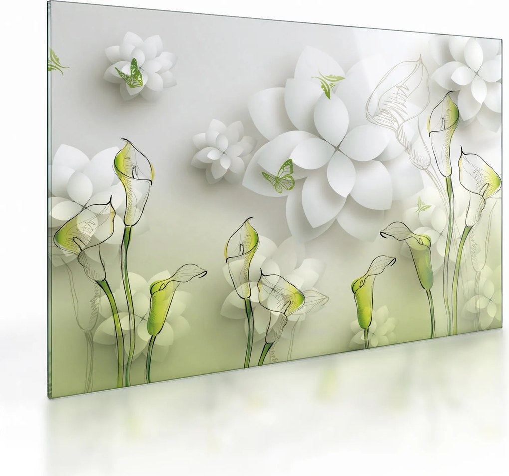 Tablou pe sticlă cu flori (70x50 cm)