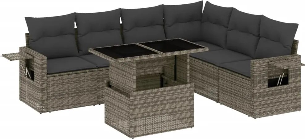 vidaXL Set canapele de grădină, 7 piese, cu perne, gri, poliratan