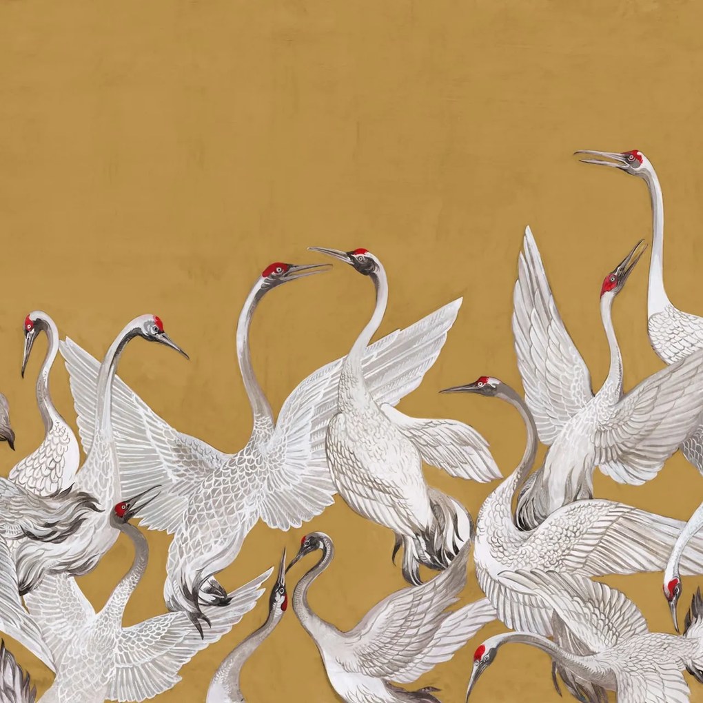 Fototapet, Soaring Cranes, Yellow, Rebel Walls