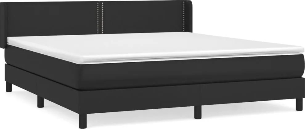 vidaXL Pat box spring cu saltea, negru, 180x200 cm, piele ecologică