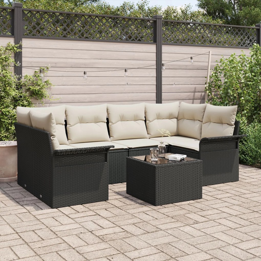 vidaXL Set de canapele pentru grădină 7 pcs Negru Rattan poli