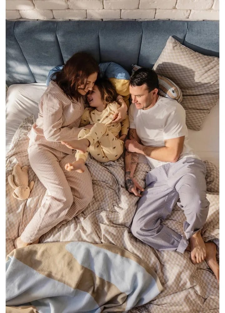 Pat matrimonial albastru tapițat cu spațiu de depozitare cu somieră 160x200 cm Thessa Bold Line – Bonami Selection