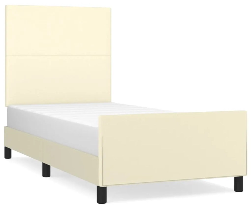 3125435 vidaXL Cadru de pat cu tăblie, crem, 100x200 cm, piele ecologică