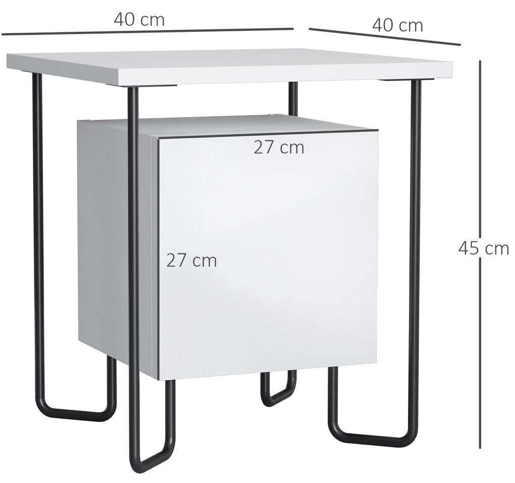 HOMCOM Noptieră Modernă cu Dulap și Poliță Design Scandinav Picioare Metalice Alb pentru Dormitor | Aosom Romania