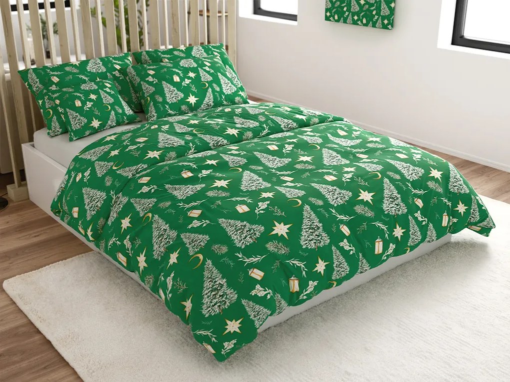 Lenjerie de pat din microfibra GREEN CHRISTMAS verde Dimensiune lenjerie de pat: 2 buc 70 x 90 cm | 200 x 220 cm
