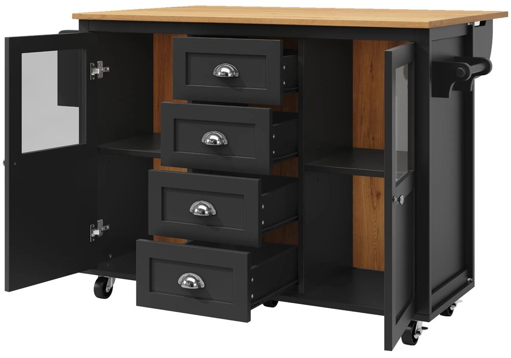 Insulă de bucătărie cu blat reglabil, Negru | Aosom Romania