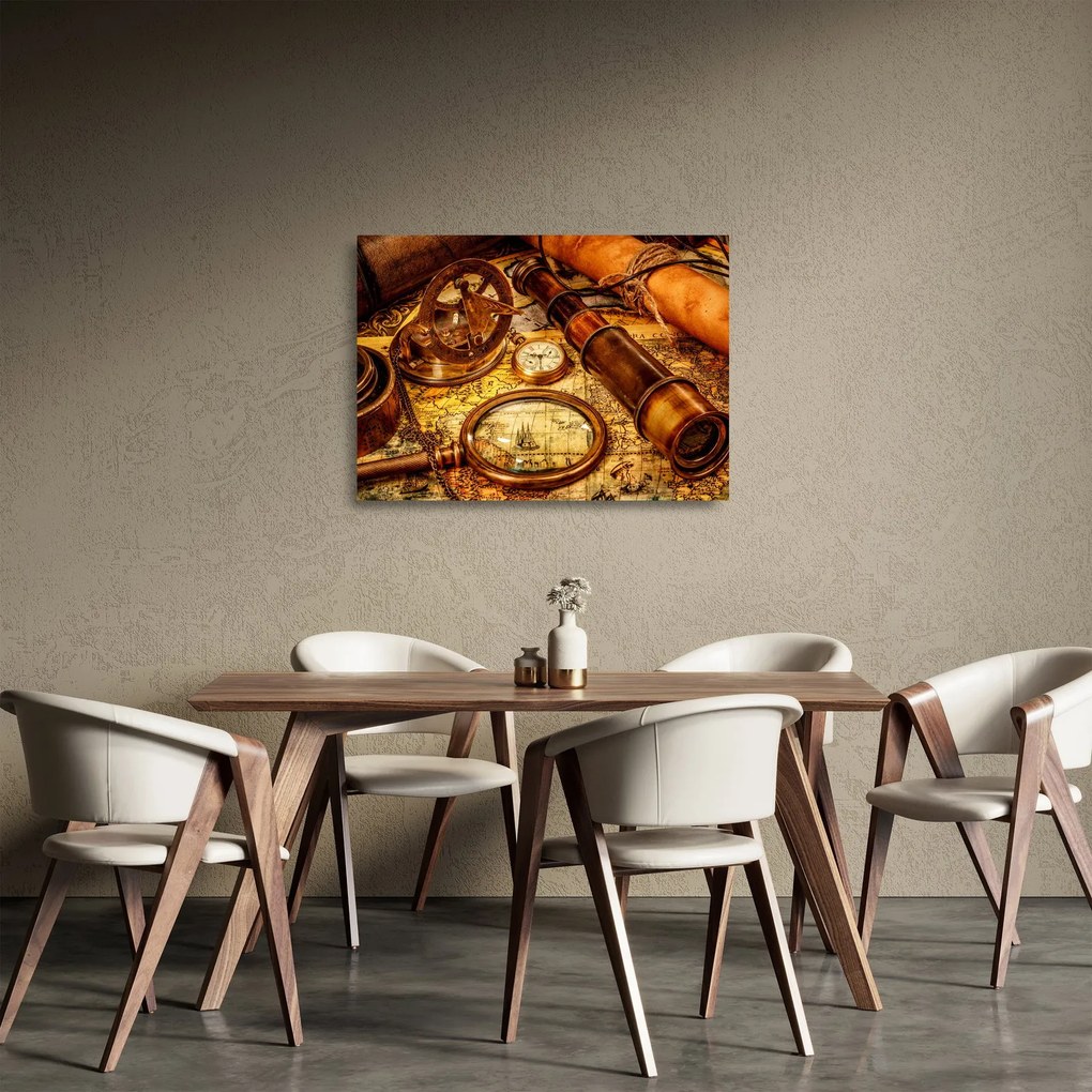 Tablou pe sticlă - uneltele itorice ale marinarior (70x50 cm)