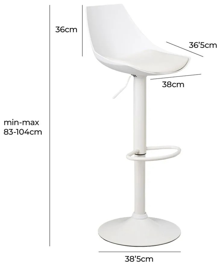 Scaune de bar albe cu înălțime ajustabilă 2 buc. din imitație de piele (înălțime șezut 56,5 cm) – Casa Selección