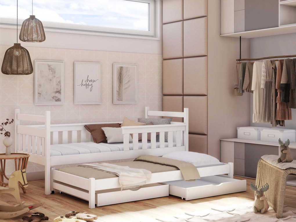 Pat pentru copii 90 x 190 cm DORIA (cu somieră și sp. depozitare) (Alb). Promo -10%. 1013073