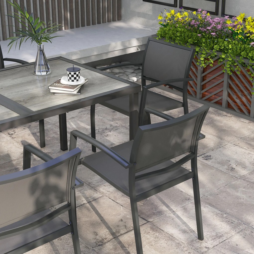 Outsunny Set Masa de Grădină 7 Piese, Scaune Stivuibile, Set Masa Exterior pentru Terasă, Design Modern și Confortabil | Aosom Romania