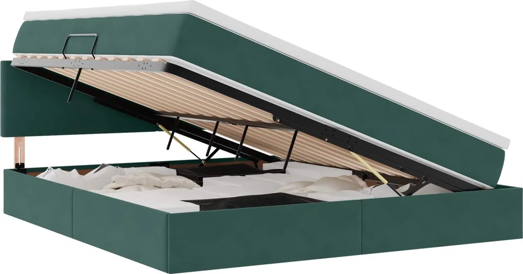 vidaXL Pat cu storage cu saltea Verde închis 160 x 200 cm Catifea