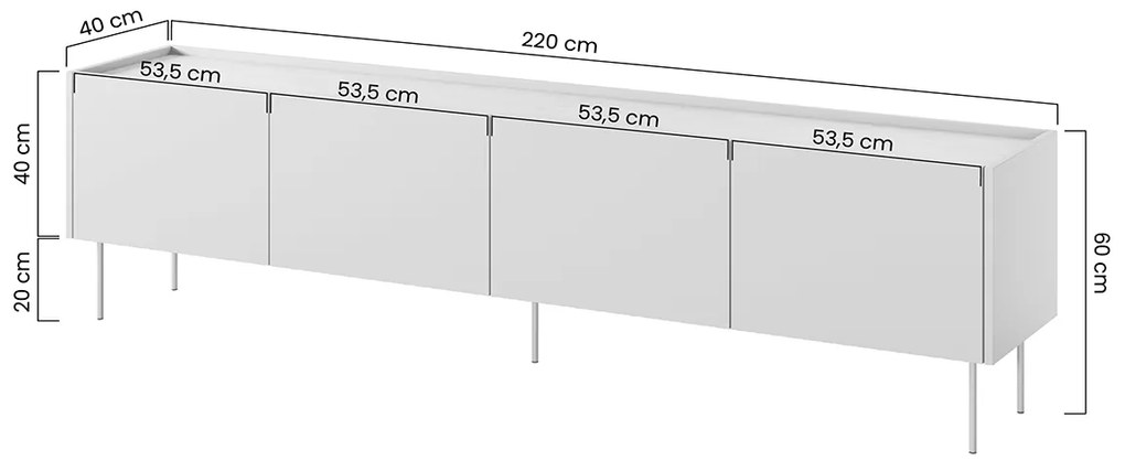 Comodă TV cu patru uși Desin 220 4U - roșu ceramic / Stejar nagano