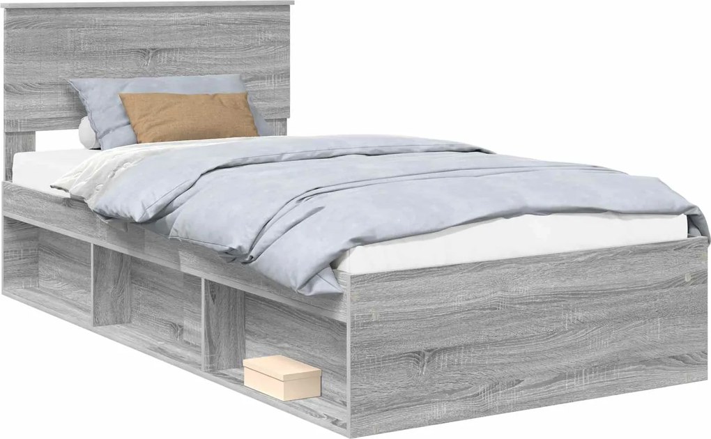 vidaXL Cadru de pat Gri Sonoma 100 x 200 cm Lemn de pin masiv