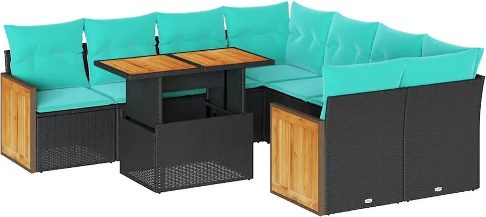 vidaXL Set mobilier grădină perne 9 piese negru poliratan/lemn acacia