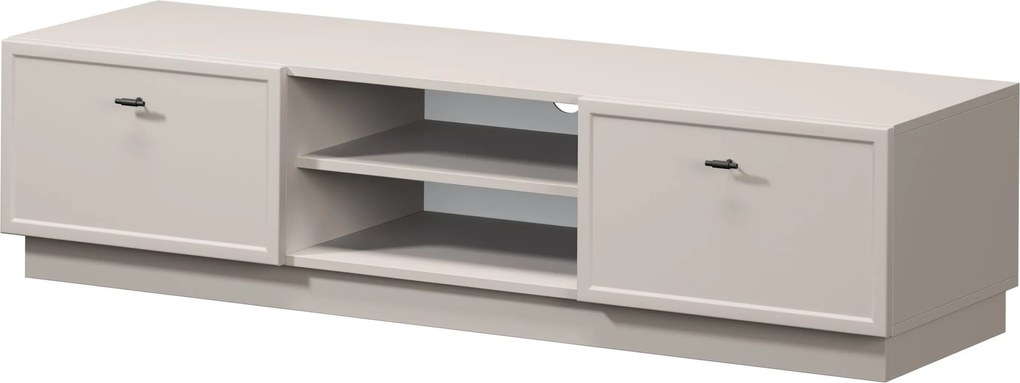 Comodă TV Lorini 150 cm cu sertare - culoare cașmir / mânere negre tip T-bar