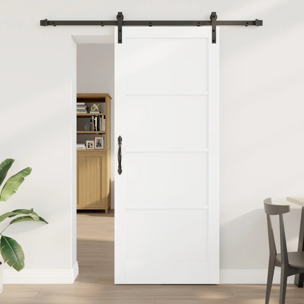 Ușa glisantă vidaXL cu set de accesorii alb 86x211 cm din lemn masiv de pin