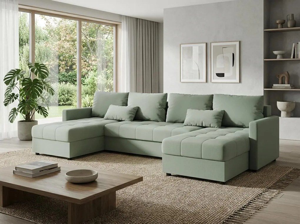 Set de canapele extensibil in forma de U VENORIA 285x146 cm, verde deschis
