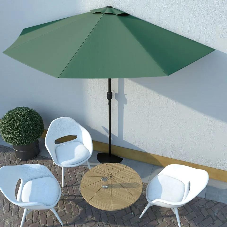 Umbrelă de soare de balcon cu tijă aluminiu verde 300x150 cm