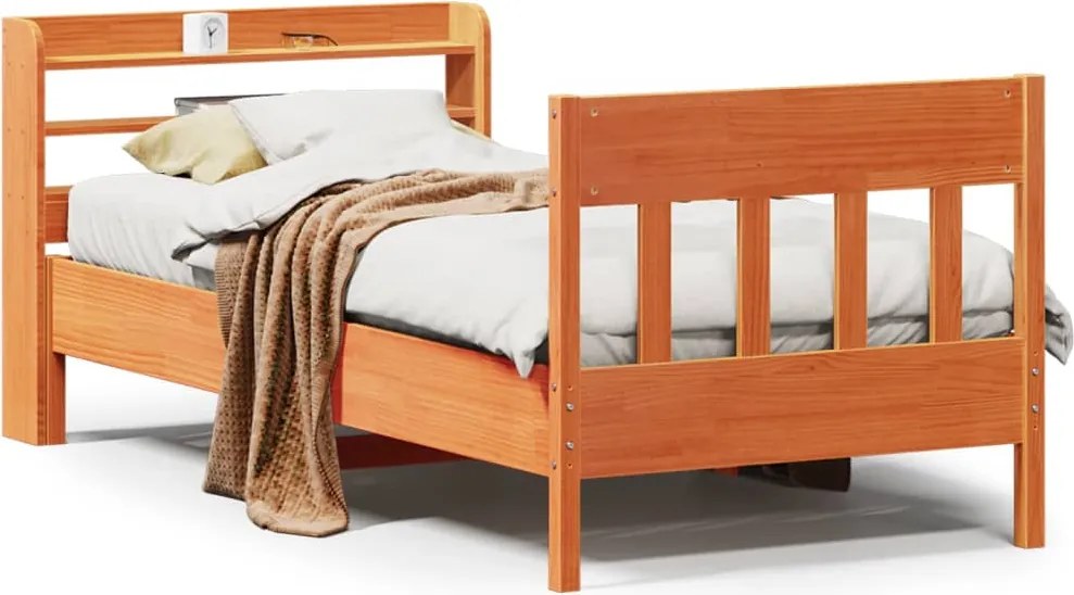 vidaXL Cadru pat fără saltea, maro ceruit, 100x200 cm, lemn masiv pin