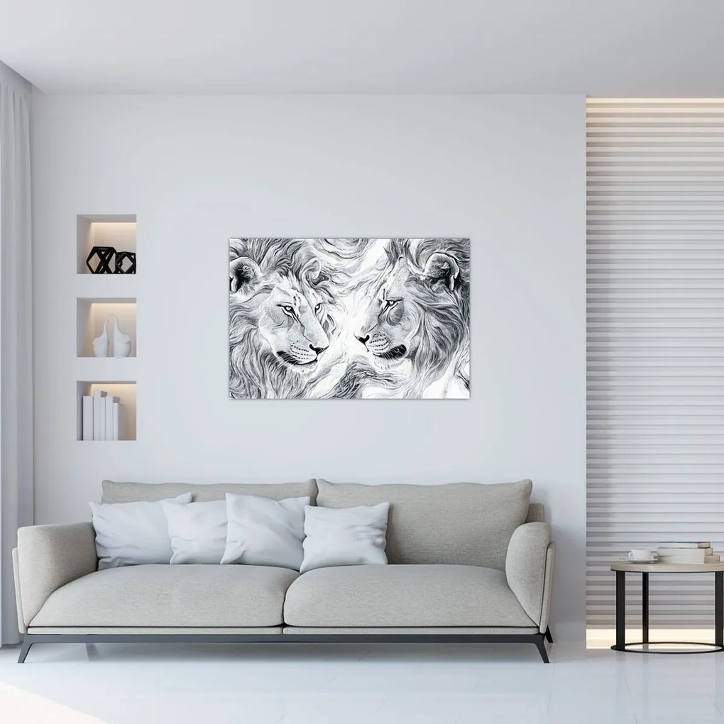 Tablou - Capete de lei desenate (90x60 cm)