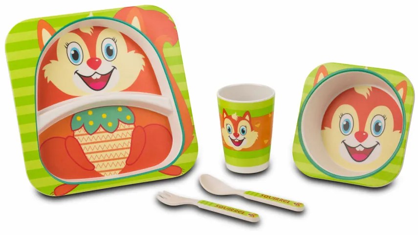 Set serviciu masa copii Veverita farfurie, bol, cana, tacamuri NV 187 011