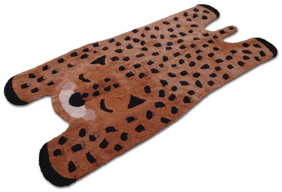 Covor din bumbac lucrat manual pentru copii Nattiot Little Cheetah, 65 x 125 cm