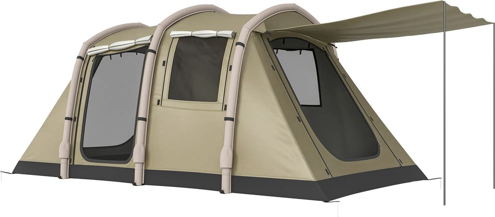 Outsunny Cort gonflabil 5-6 persoane Montare rapidă Cort outdoor pentru camping cu pompă Ferestre din plasă țăruși Prelată frontală | Aosom Romania
