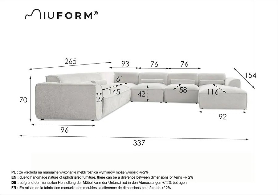 Colțar crem (cu colț pe partea stângă /în formă de "U") Flex Felix – Miuform