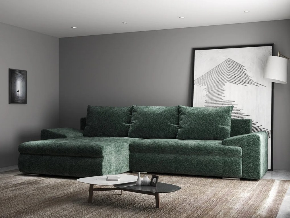 Colțar extensibil dumonde cu ladă de depozitare si sezut confortabil din spuma high-density, Leonardo Euphoria Verde 260x185 cm