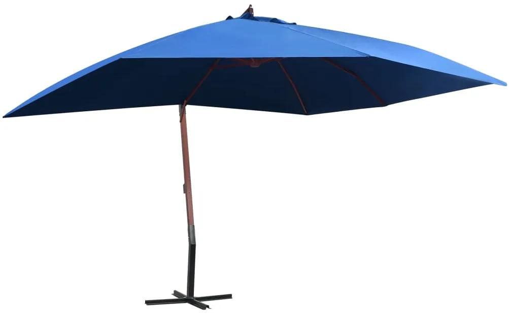 Umbrela de soare suspendata, stalp lemn, albastru, 400 x 300 cm