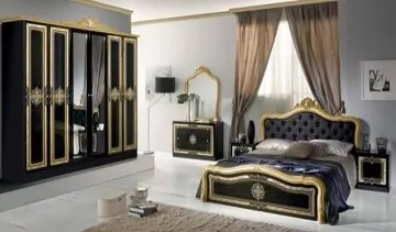 Dormitor italian clasic negru lucios cu auriu LUISA