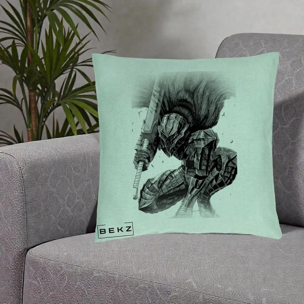 Perna Personalizata Berserk Guts Armor of Darkness Manga, 40x40 cm, Verde Menta, Husa Detasabila, Perna Inclusa, BEKZ®