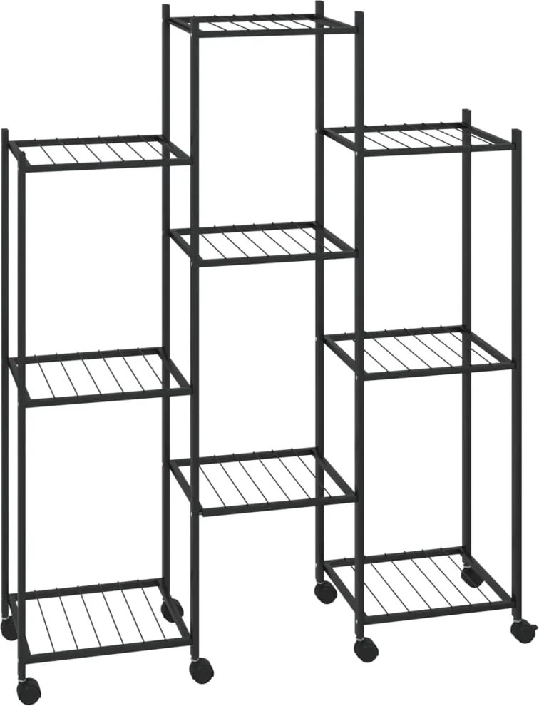 vidaXL Suport pentru flori cu roți, 83x25x103,5 cm, negru, fier