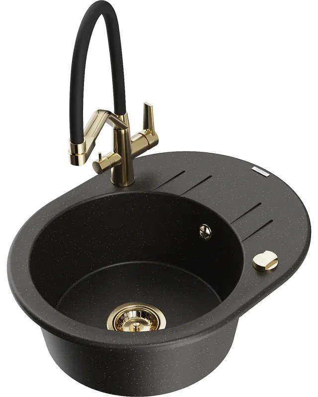 Mexen Kevin chiuvetă granit 1-cameră cu baterie de bucătărie Duo, negru/auriu metalic - 6517-75-671701-57-G