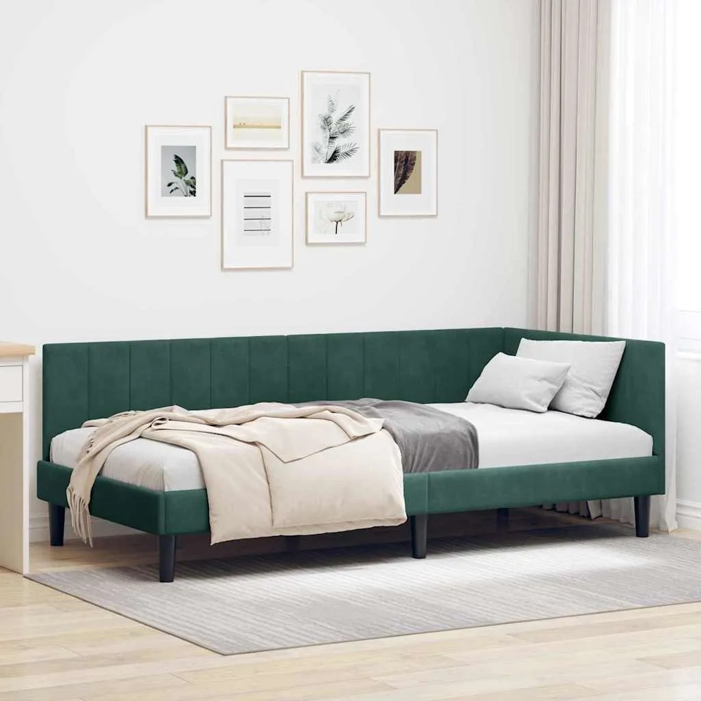 vidaXL Cadru de pat colțar Verde închis 90 cm x 200 cm Catifea