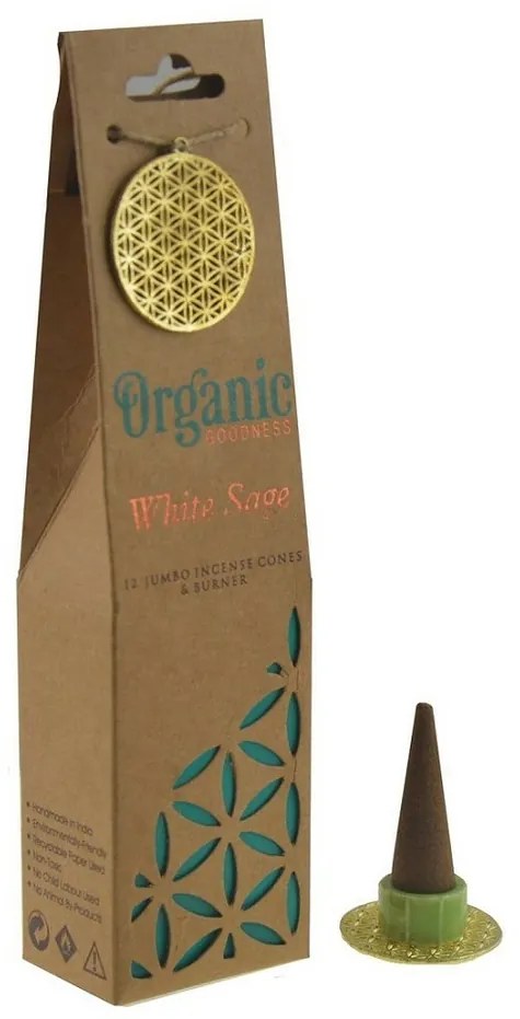 Set de tămâie organică White Sage, 12 bucăți, cu suport ceramic