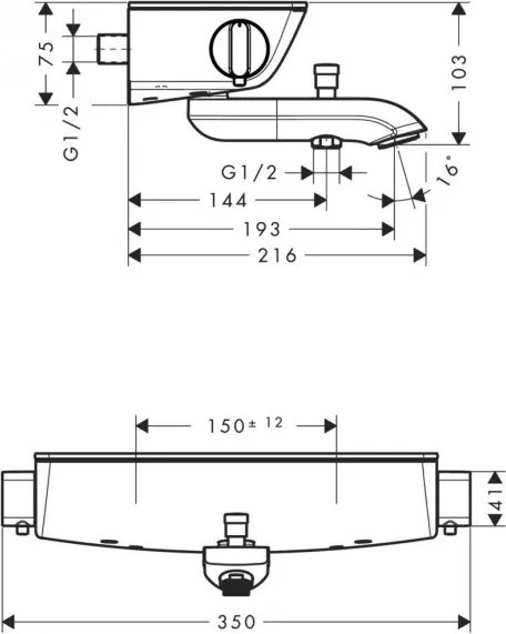 Baterie cada cu termostat, Hansgrohe Select, crom, 13141000